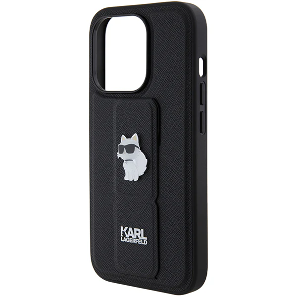 MagSafe Case for Apple iPhone 14 Pro, Karl Lagerfeld, Saffiano Gripstand Choupette, Black - Image 3