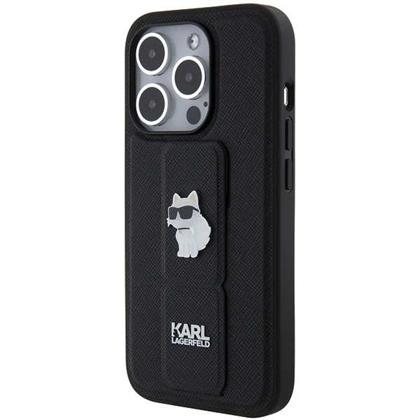 MagSafe Case for Apple iPhone 14 Pro, Karl Lagerfeld, Saffiano Gripstand Choupette, Black - Image 4