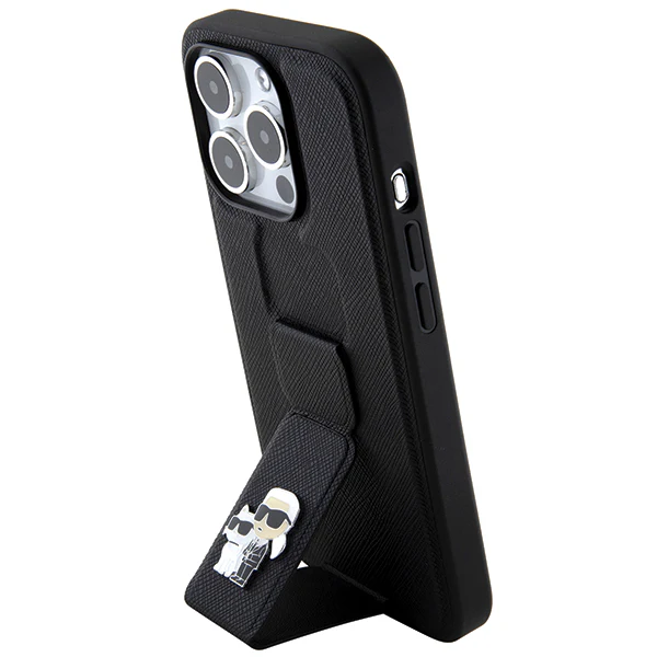 MagSafe Case for Apple iPhone 14 Pro, Karl Lagerfeld, Saffiano Gripstand Karl & Choupette, Black - Image 3