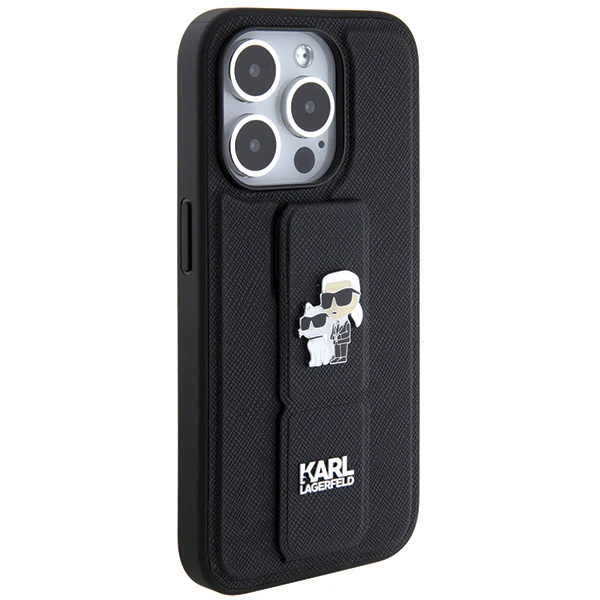 MagSafe Case for Apple iPhone 14 Pro, Karl Lagerfeld, Saffiano Gripstand Karl & Choupette, Black - Image 4