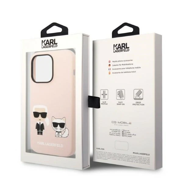 MagSafe Case for Apple iPhone 14 Pro, Karl Lagerfeld, Silicone Body Karl & Choupette, Pink - Image 10