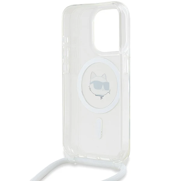 MagSafe Case for Apple iPhone 14 Pro Max, Karl Lagerfeld, IML Crossbody Choupette's Head with Strap, Transparent - Image 3
