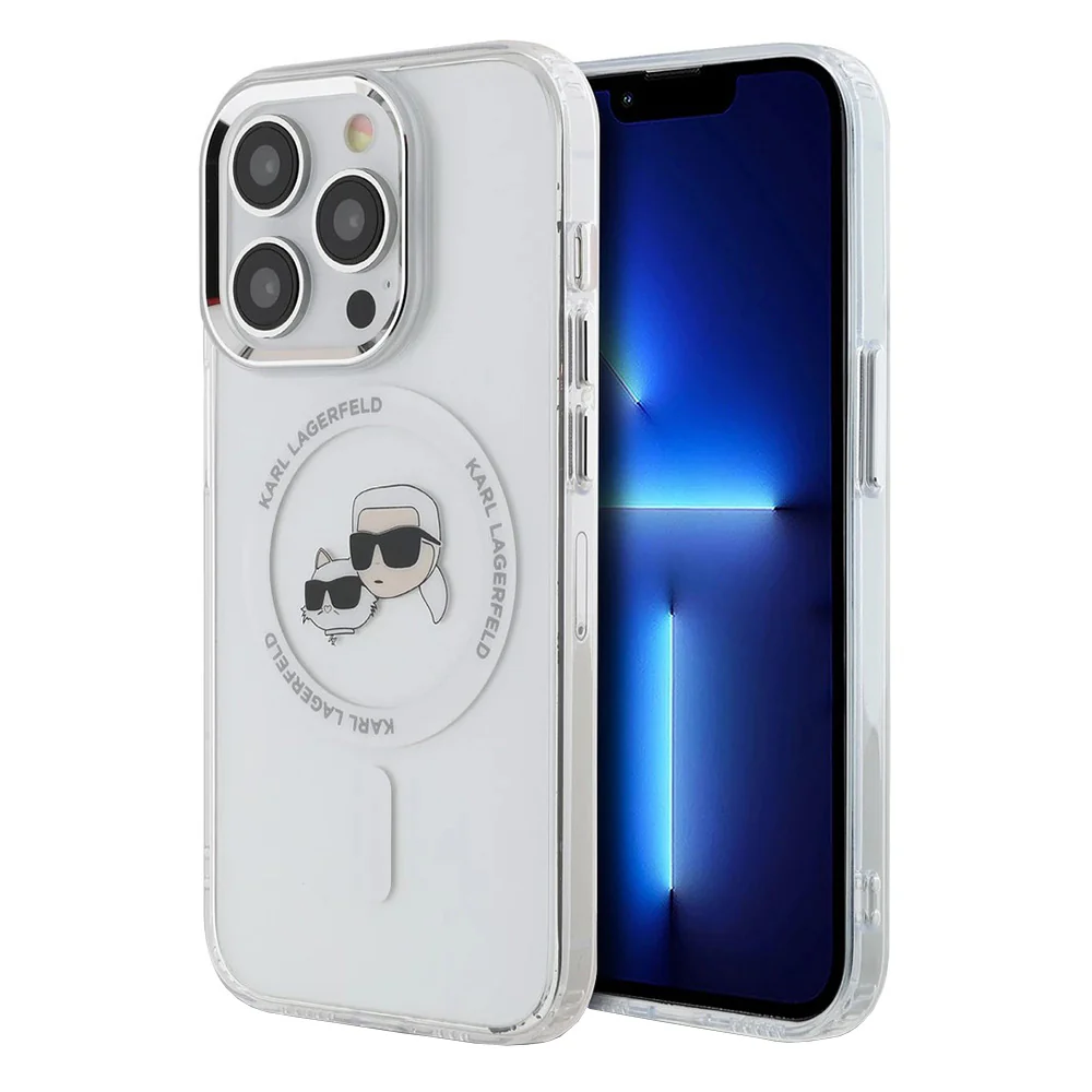 MagSafe Case for Apple iPhone 14 Pro Max, Karl Lagerfeld, IML Metal Karl & Choupette's Heads, White