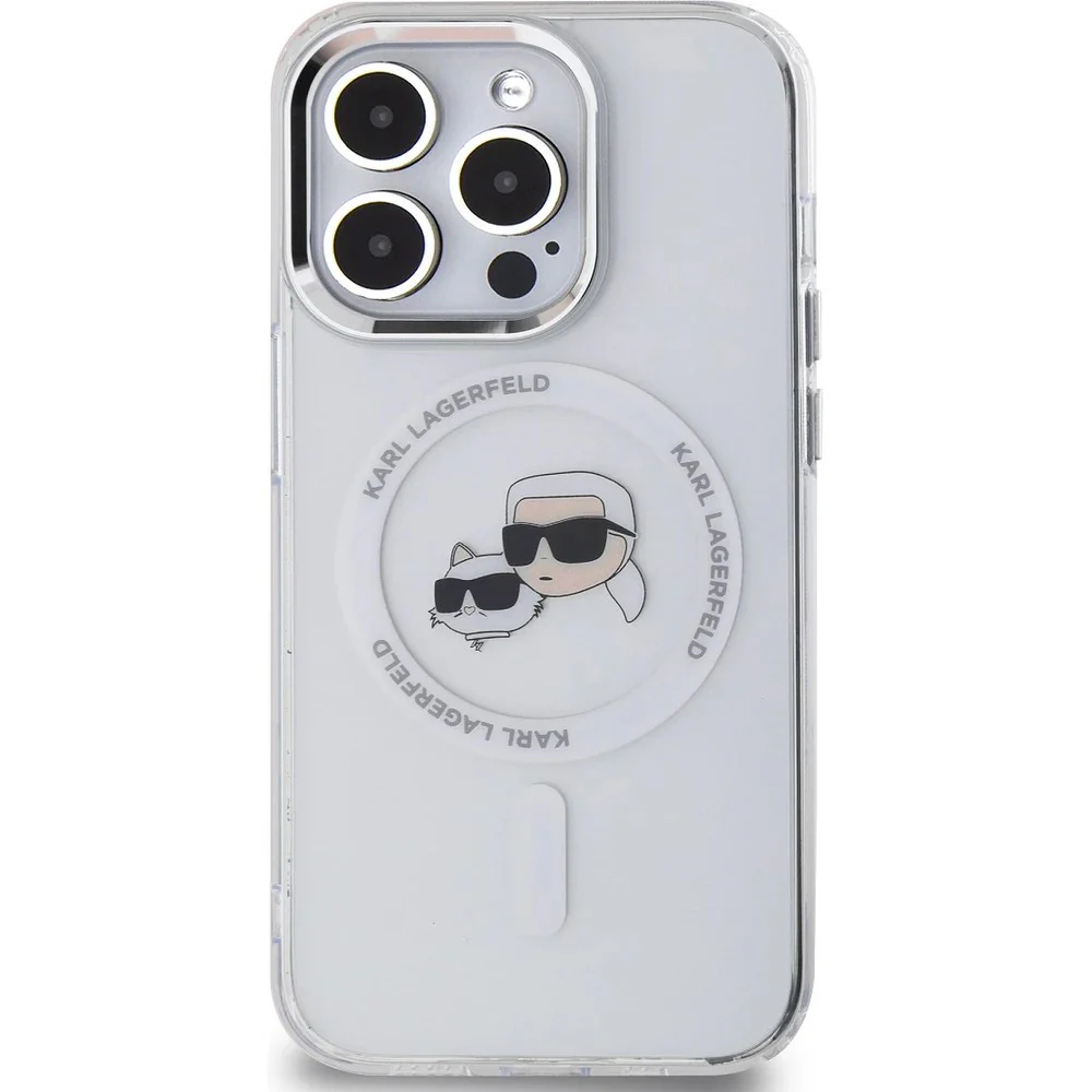 MagSafe Case for Apple iPhone 14 Pro Max, Karl Lagerfeld, IML Metal Karl & Choupette's Heads, White - Image 4