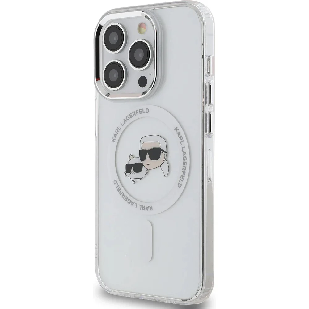 MagSafe Case for Apple iPhone 14 Pro Max, Karl Lagerfeld, IML Metal Karl & Choupette's Heads, White - Image 5