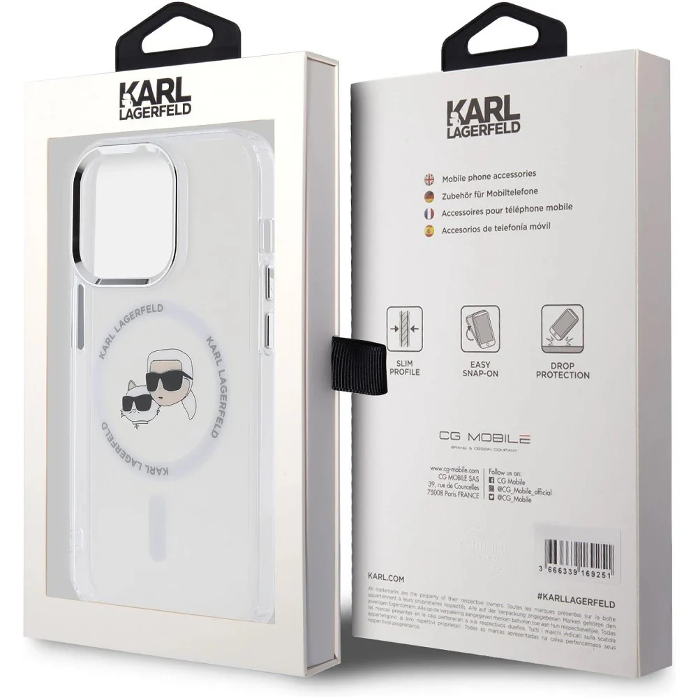 MagSafe Case for Apple iPhone 14 Pro Max, Karl Lagerfeld, IML Metal Karl & Choupette's Heads, White - Image 6