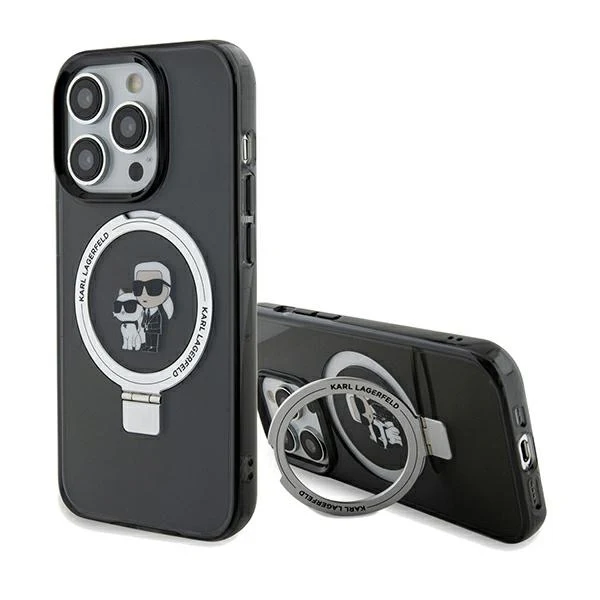 MagSafe Case for Apple iPhone 14 Pro Max, Karl Lagerfeld, Ring Stand Karl & Choupette, Black