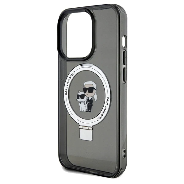 MagSafe Case for Apple iPhone 14 Pro Max, Karl Lagerfeld, Ring Stand Karl & Choupette, Black - Image 2