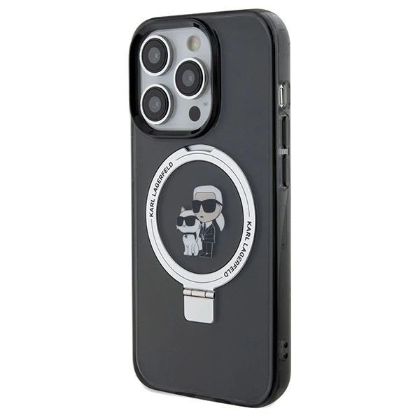 MagSafe Case for Apple iPhone 14 Pro Max, Karl Lagerfeld, Ring Stand Karl & Choupette, Black - Image 6