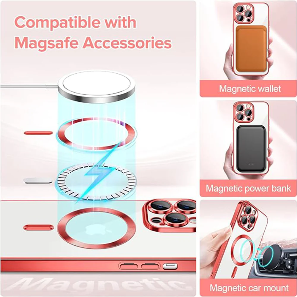 MagSafe Case for Apple iPhone 14 Pro, Techsuit, Luxury Crystal, Red - Image 4