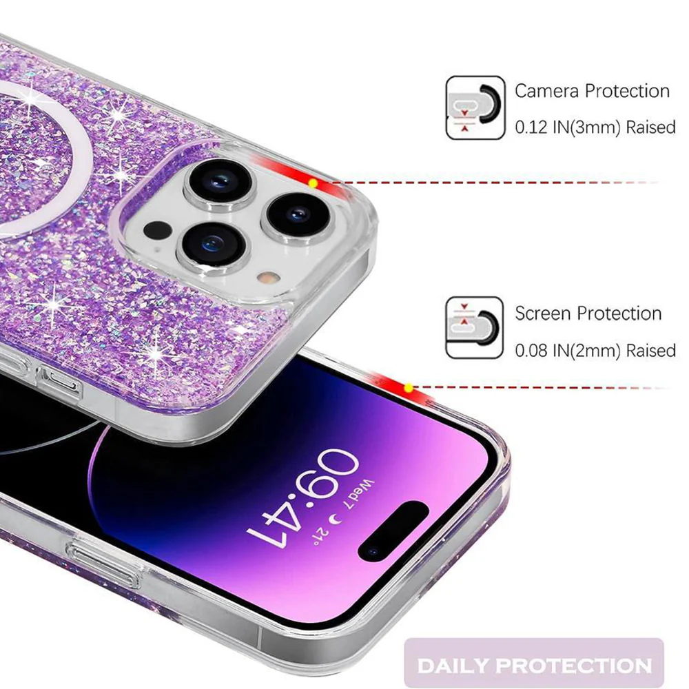 MagSafe Case for Apple iPhone 14 Pro, Techsuit, Sparkly Glitter, Blue - Image 2