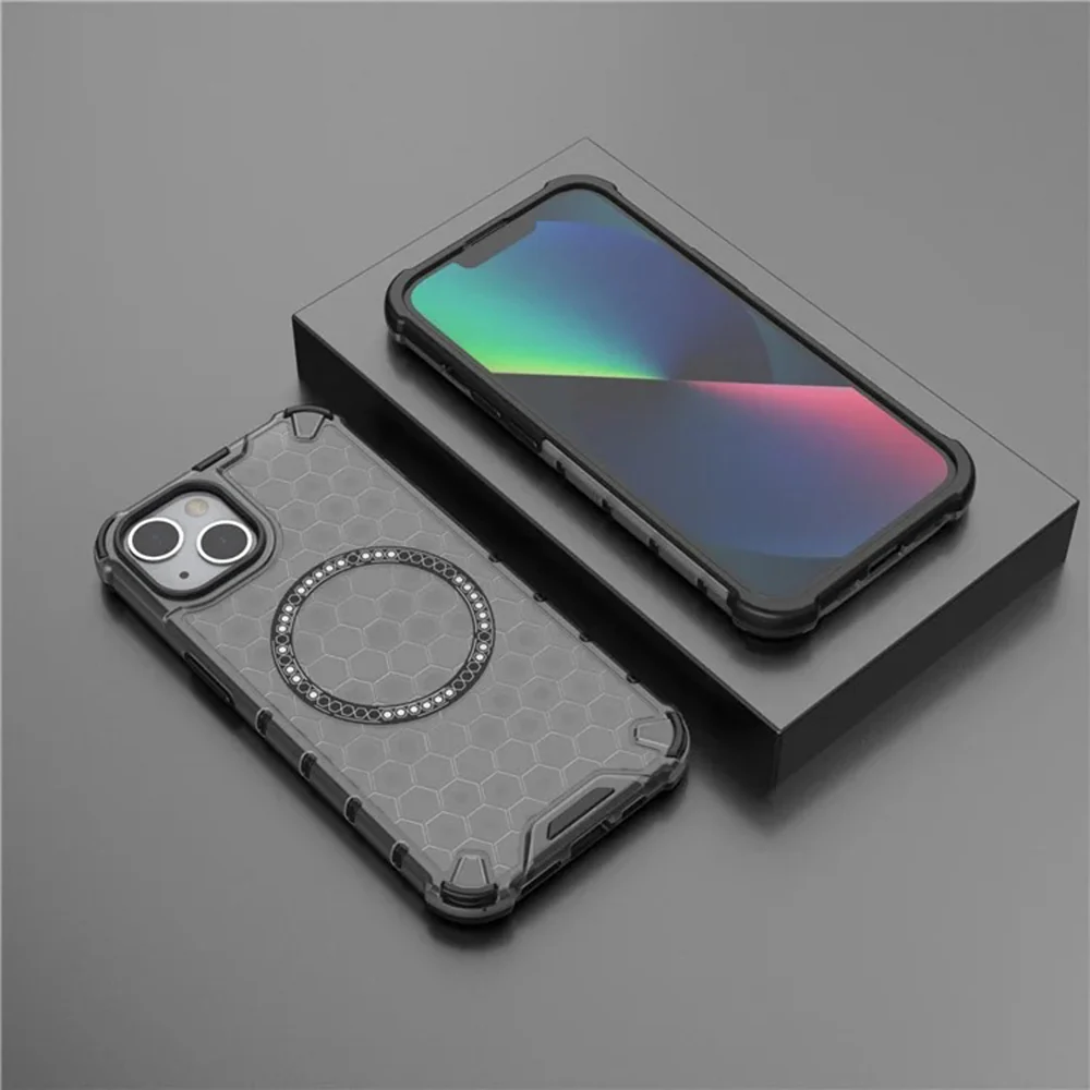 MagSafe Case for Apple iPhone 14, Techsuit, HoneyComb Shield, Black - Image 6