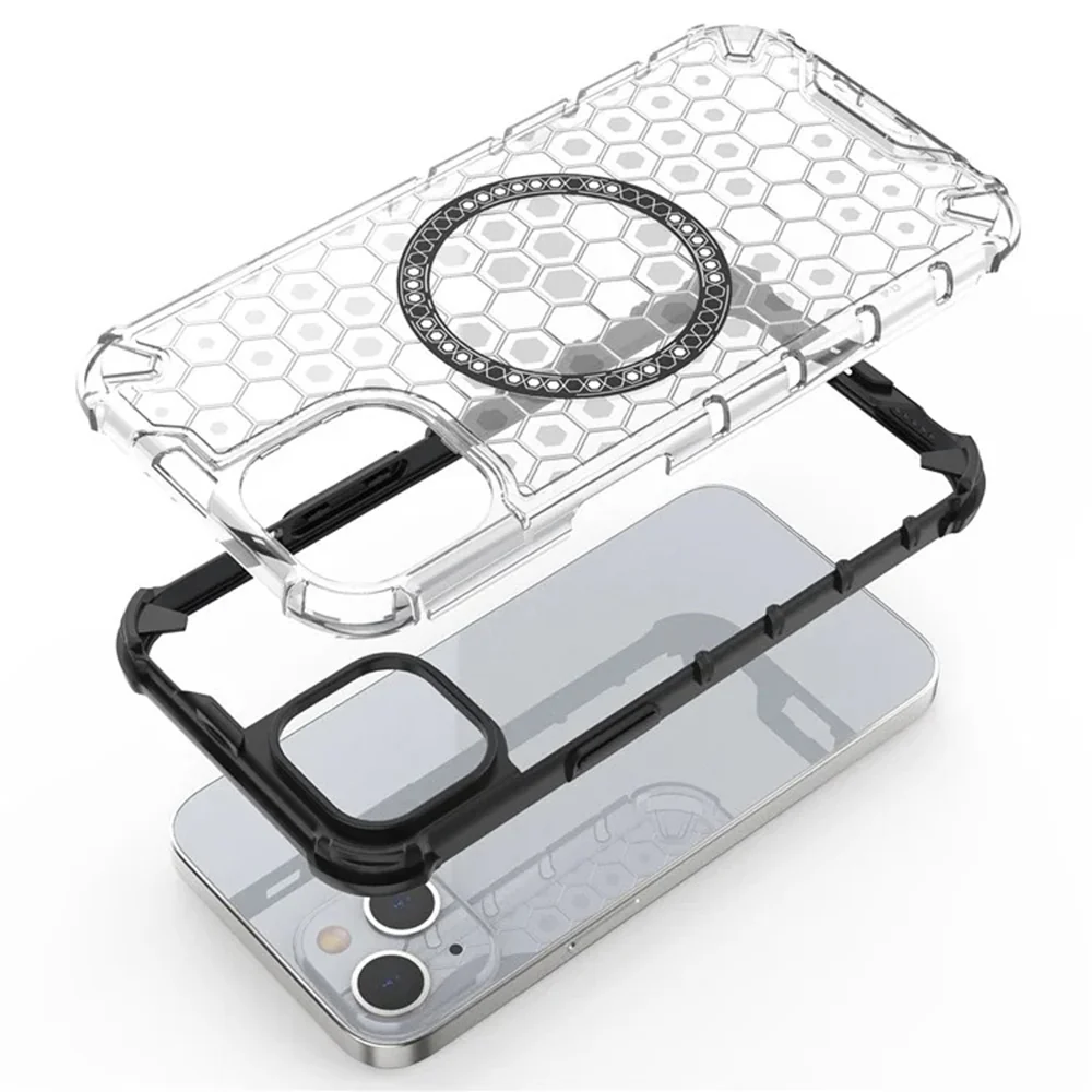 MagSafe Case for Apple iPhone 14, Techsuit, HoneyComb Shield, White - Image 4