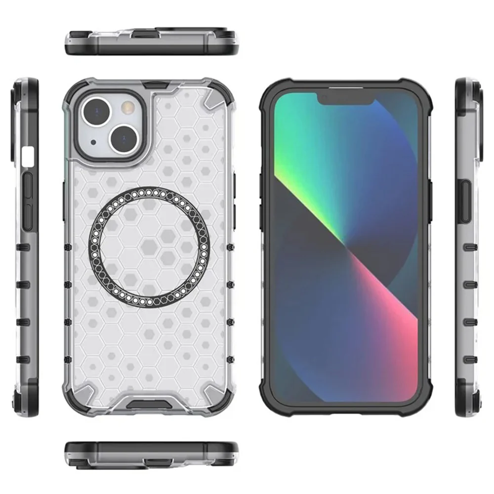 MagSafe Case for Apple iPhone 14, Techsuit, HoneyComb Shield, White - Image 5