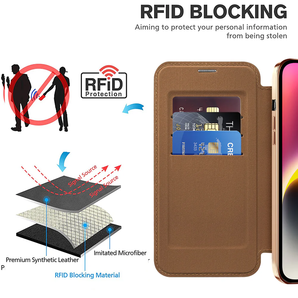 MagSafe Case for Apple iPhone 14, Techsuit, SmartMag Book, Brown - Image 4