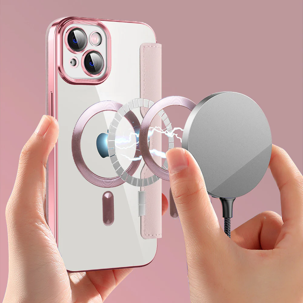 MagSafe Case for Apple iPhone 14, Techsuit, SmartMag Book, Pink - Image 6