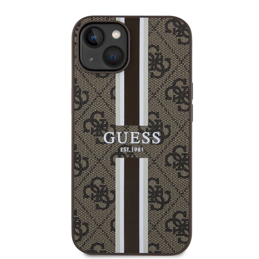 MagSafe Case for Apple iPhone 15, Guess, 4G Printed Stripes, Brown - Image 2