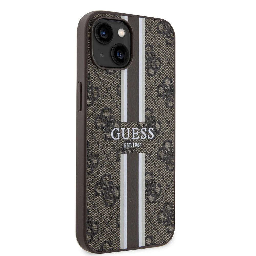 MagSafe Case for Apple iPhone 15, Guess, 4G Printed Stripes, Brown - Image 3