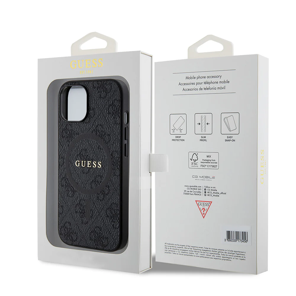 MagSafe Case for Apple iPhone 15, Guess, 4G Ring Classic Logo, Black - Image 7