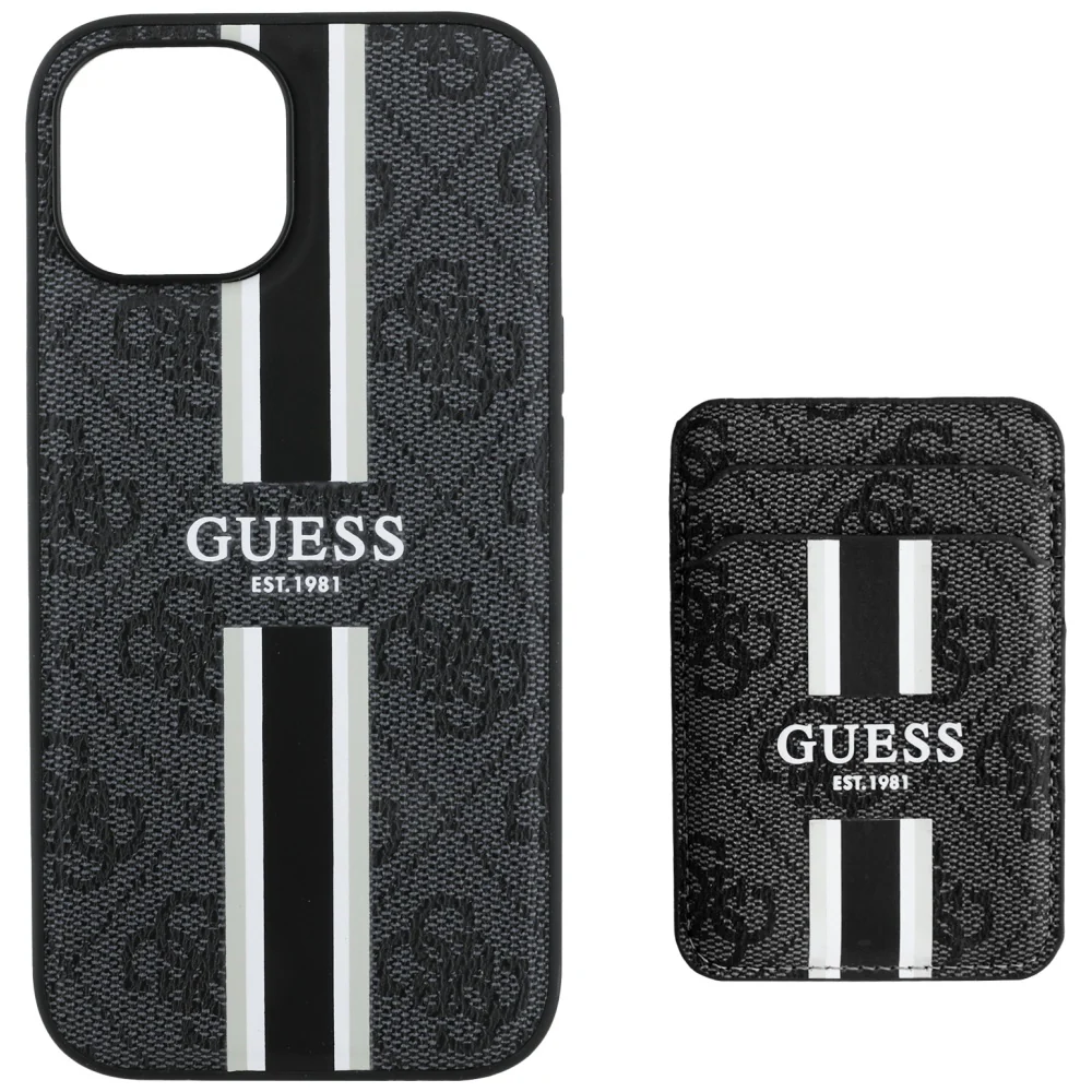 MagSafe Case for Apple iPhone 15, Guess, Cardslot 4G Stripes, Black - Image 3
