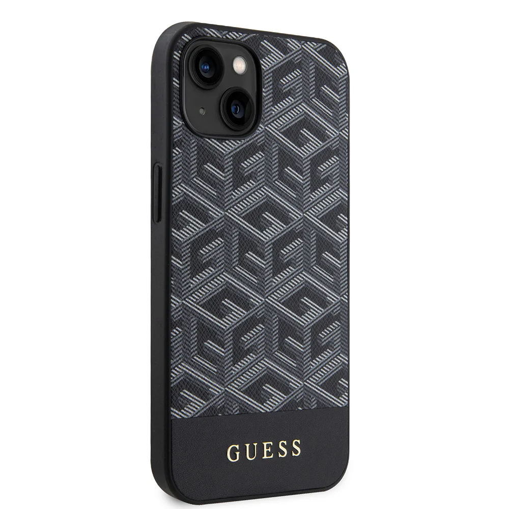 MagSafe Case for Apple iPhone 15, Guess, GCube Stripes, Black - Image 3