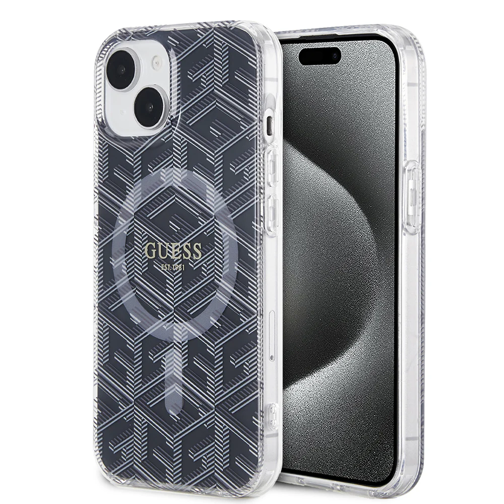 MagSafe Case for Apple iPhone 15, Guess, IML Gcube, Black