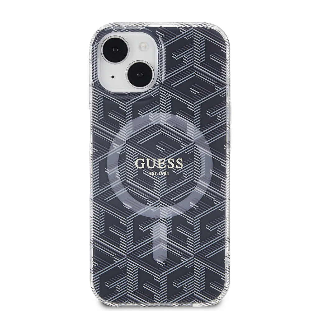 MagSafe Case for Apple iPhone 15, Guess, IML Gcube, Black - Image 3