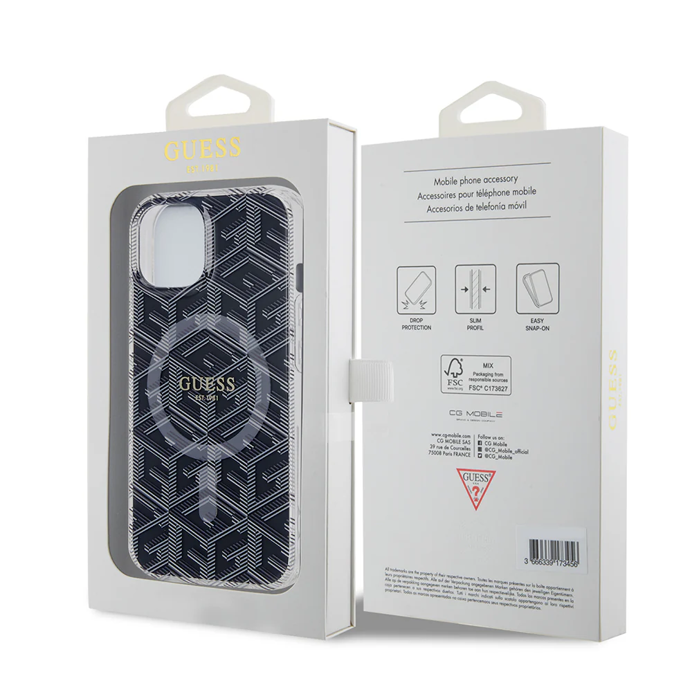 MagSafe Case for Apple iPhone 15, Guess, IML Gcube, Black - Image 7