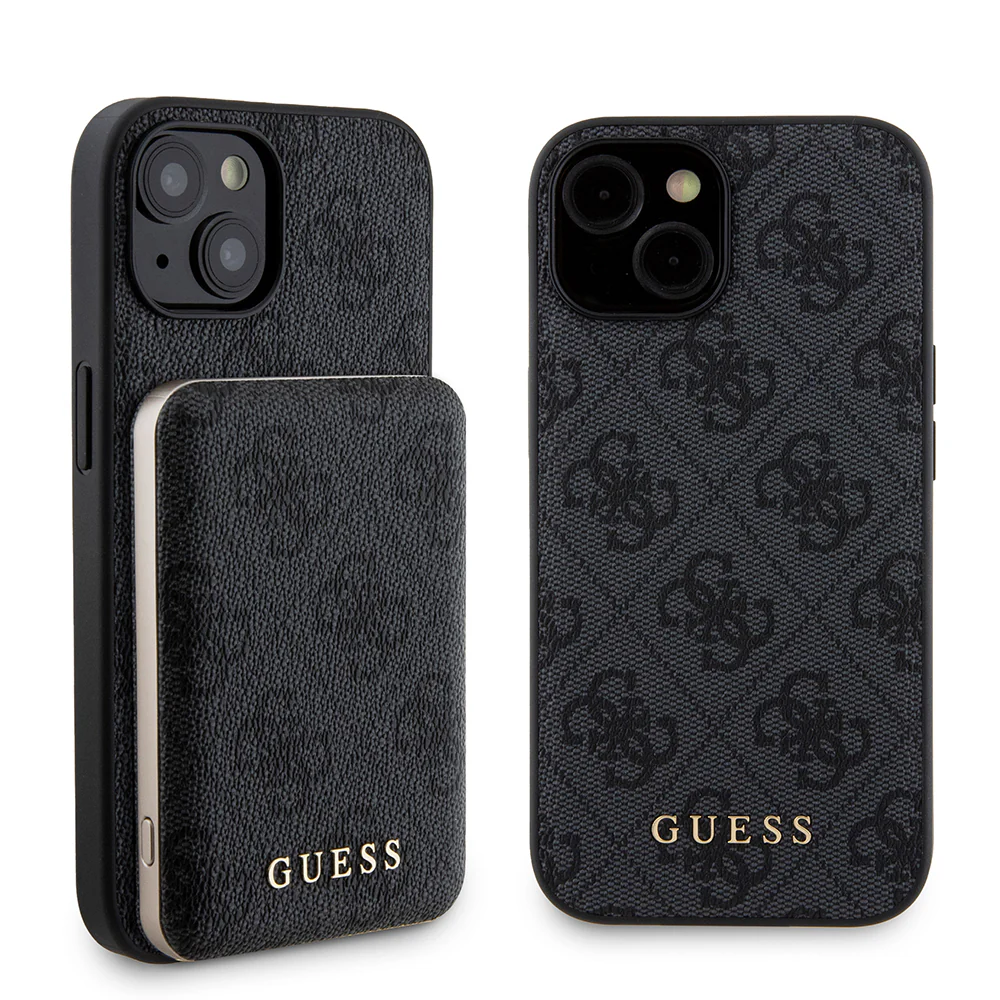 MagSafe Case for Apple iPhone 15, Guess, Powerbank 4G Metal Logo, Black