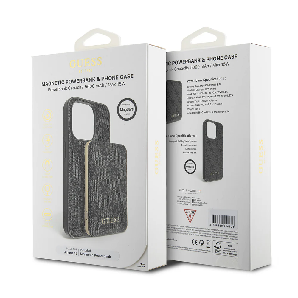 MagSafe Case for Apple iPhone 15, Guess, Powerbank 4G Metal Logo, Black - Image 7