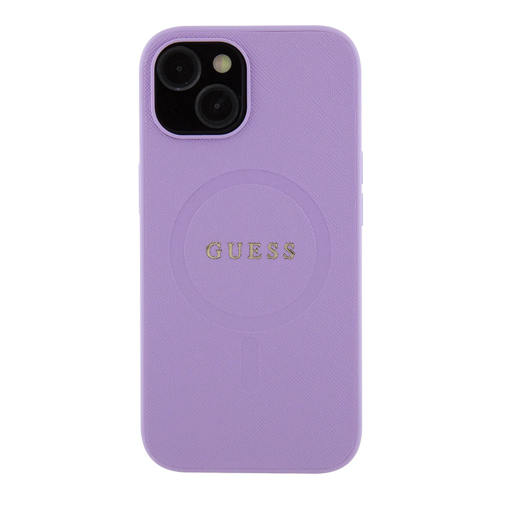 MagSafe Case for Apple iPhone 15, Guess, Saffiano, Purple - Image 3