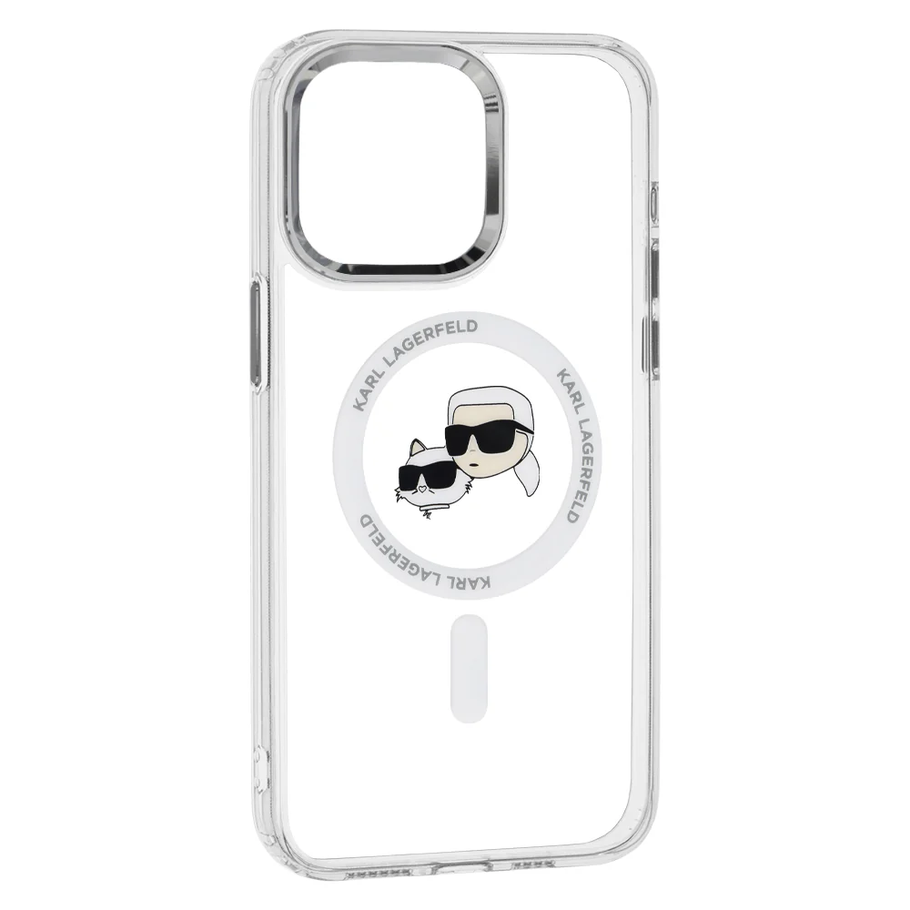 MagSafe Case for Apple iPhone 15, Karl Lagerfeld, IML Metal Karl & Choupette's Heads, Transparent - Image 2