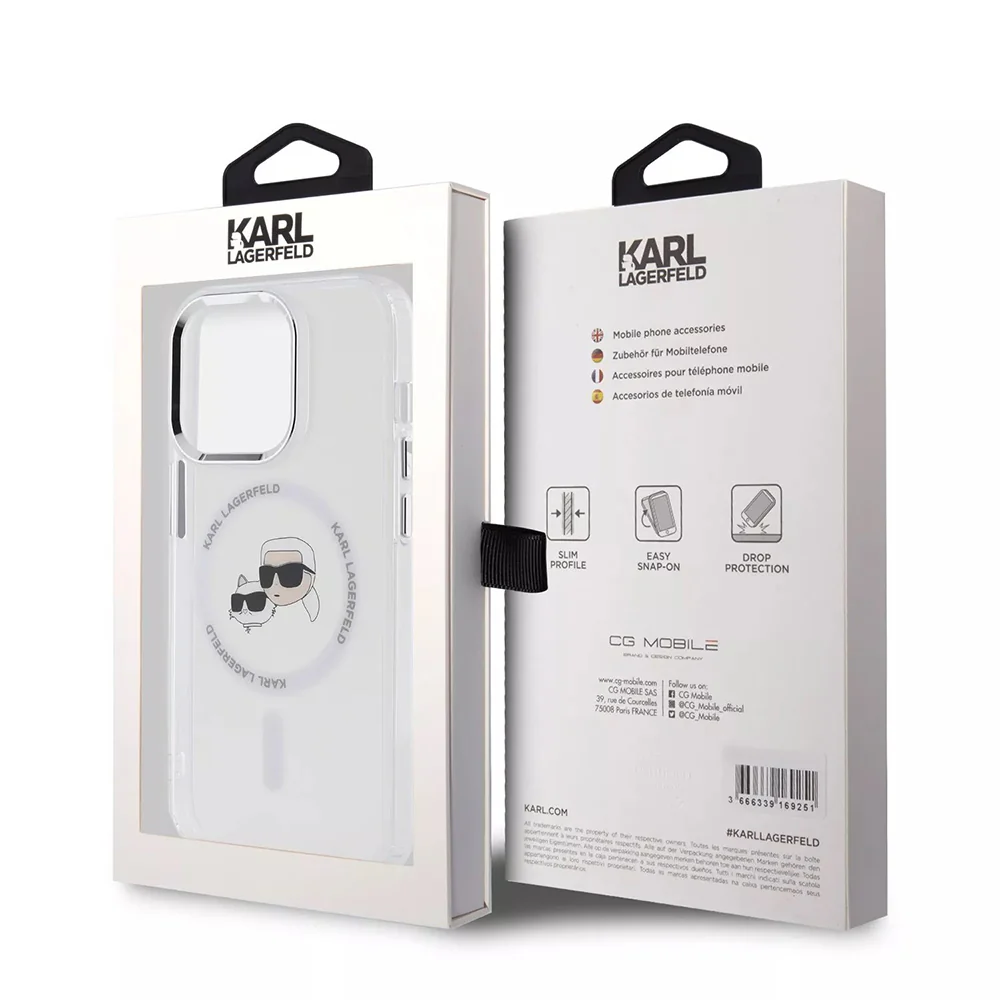 MagSafe Case for Apple iPhone 15, Karl Lagerfeld, IML Metal Karl & Choupette's Heads, Transparent - Image 6
