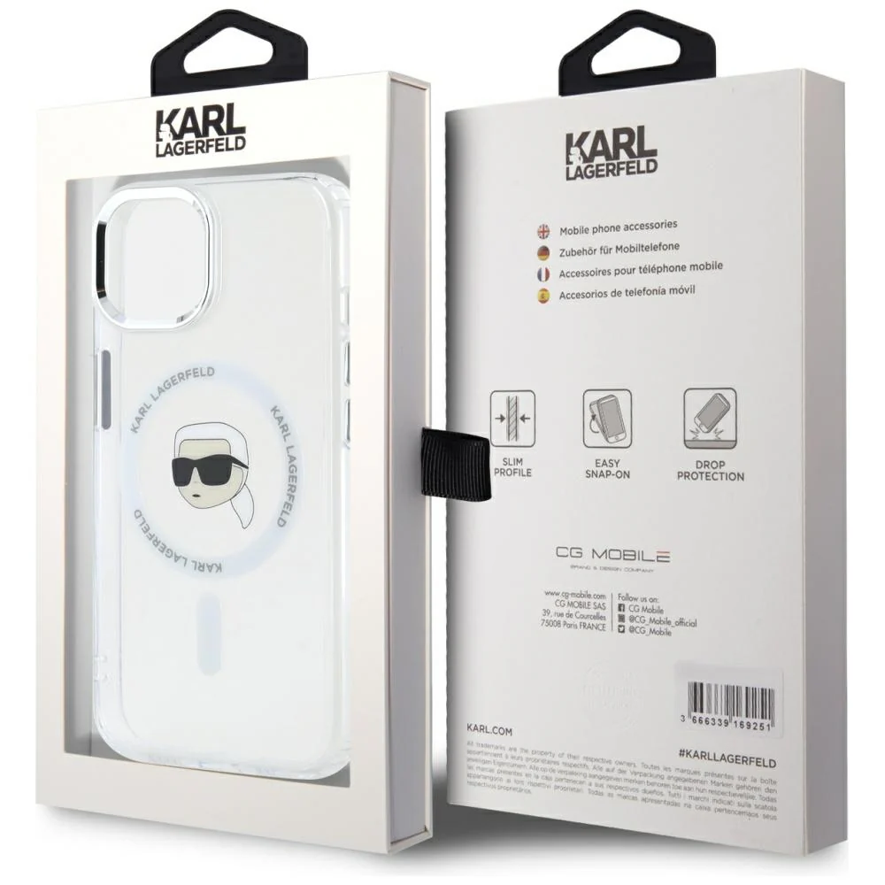 MagSafe Case for Apple iPhone 15, Karl Lagerfeld, IML Metal Karl's Head, White - Image 7