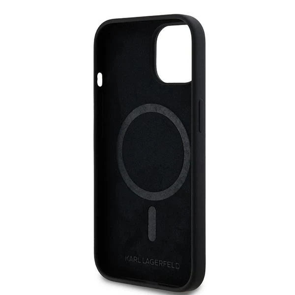 MagSafe Case for Apple iPhone 15, Karl Lagerfeld, Karl & Choupette Silicone, Black - Image 2