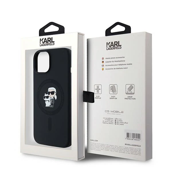 MagSafe Case for Apple iPhone 15, Karl Lagerfeld, Karl & Choupette Silicone, Black - Image 7