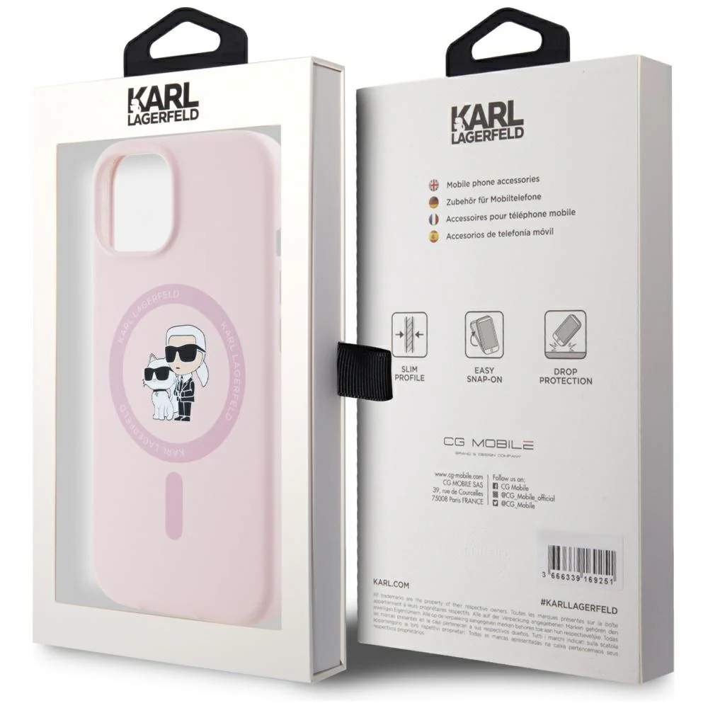 MagSafe Case for Apple iPhone 15, Karl Lagerfeld, Karl & Choupette Silicone, Pink - Image 7