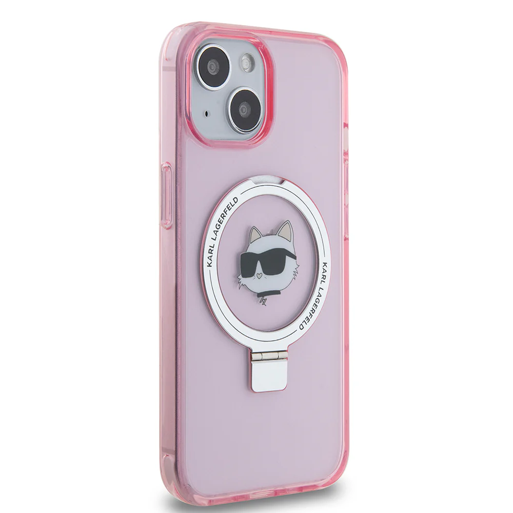 MagSafe Case for Apple iPhone 15, Karl Lagerfeld, Ring Stand Choupette's Head, Pink - Image 3