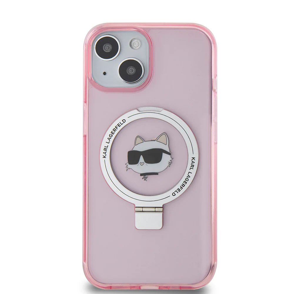 MagSafe Case for Apple iPhone 15, Karl Lagerfeld, Ring Stand Choupette's Head, Pink - Image 5