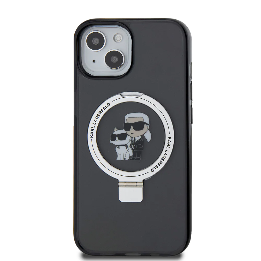 MagSafe Case for Apple iPhone 15, Karl Lagerfeld, Ring Stand Karl & Choupette, Black - Image 4