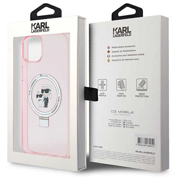 MagSafe Case for Apple iPhone 15, Karl Lagerfeld, Ring Stand Karl & Choupette, Pink - Image 7