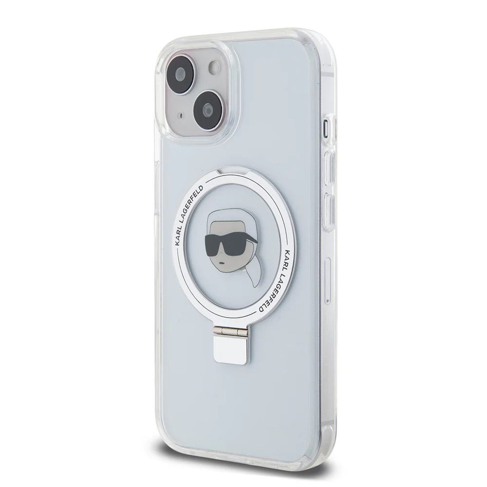 MagSafe Case for Apple iPhone 15, Karl Lagerfeld, Ring Stand Karl's Head, White - Image 6