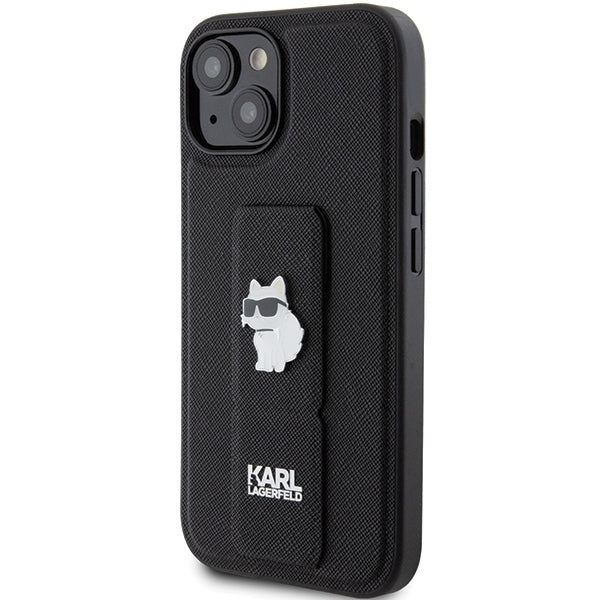 MagSafe Case for Apple iPhone 15, Karl Lagerfeld, Saffiano Gripstand Choupette, Black - Image 4
