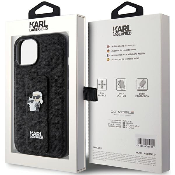 MagSafe Case for Apple iPhone 15, Karl Lagerfeld, Saffiano Gripstand Karl & Choupette, Black - Image 8