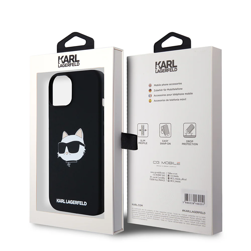 MagSafe Case for Apple iPhone 15, Karl Lagerfeld, Silicone Choupette's Head, Black - Image 7