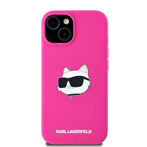 MagSafe Case for Apple iPhone 15, Karl Lagerfeld, Silicone Choupette's Head, Fuchsia - Image 3