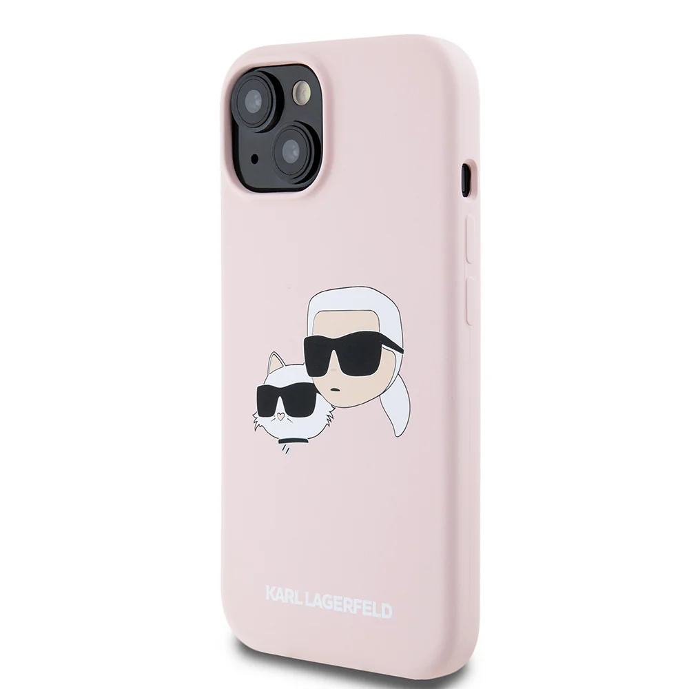 MagSafe Case for Apple iPhone 15, Karl Lagerfeld, Silicone Karl & Choupette's Heads, Pink - Image 3