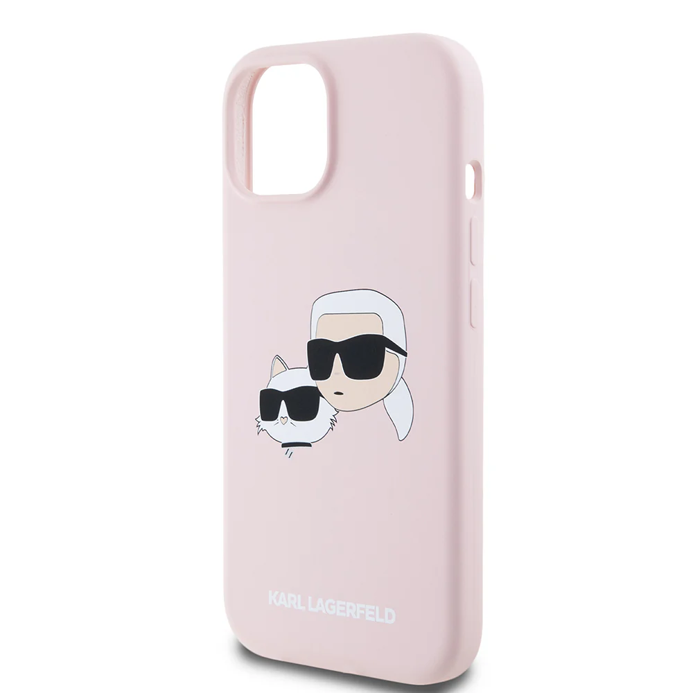 MagSafe Case for Apple iPhone 15, Karl Lagerfeld, Silicone Karl & Choupette's Heads, Pink - Image 4