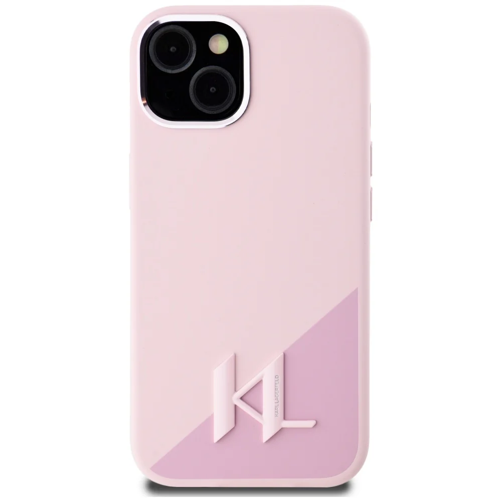 MagSafe Case for Apple iPhone 15, Karl Lagerfeld, Silicone Shadow Metal Initial, Pink - Image 2