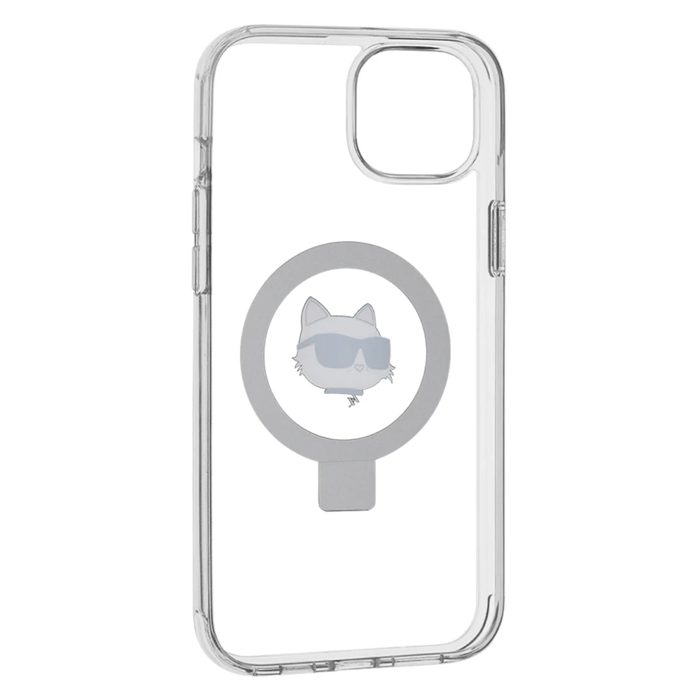 MagSafe Case for Apple iPhone 15 Plus / 14 Plus, Karl Lagerfeld, Ring Stand Choupette's Head, White - Image 3